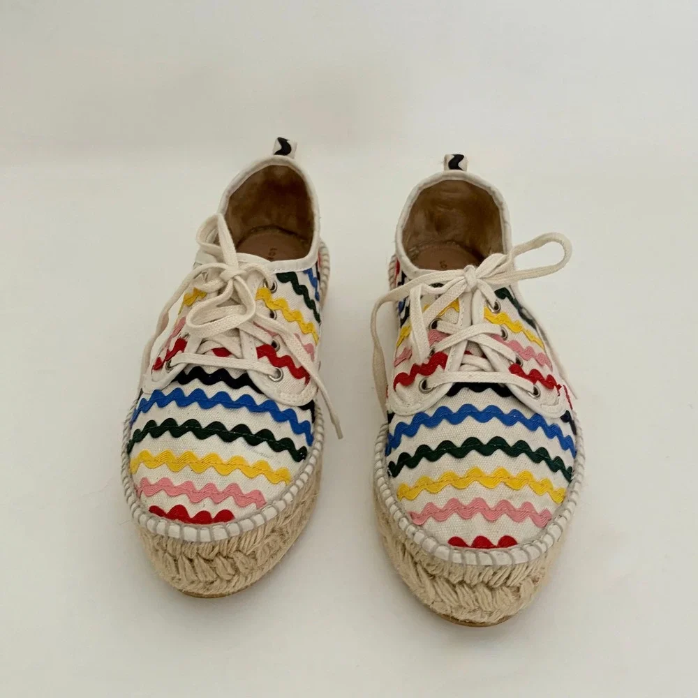 LOEFFLER RANDALL Alfie Espadrilles Colorful Ric-Rac Trims Lace Up Euro Size 37